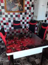 Розкладний кухонний обідній скляний стіл та стільці Обеденный стол