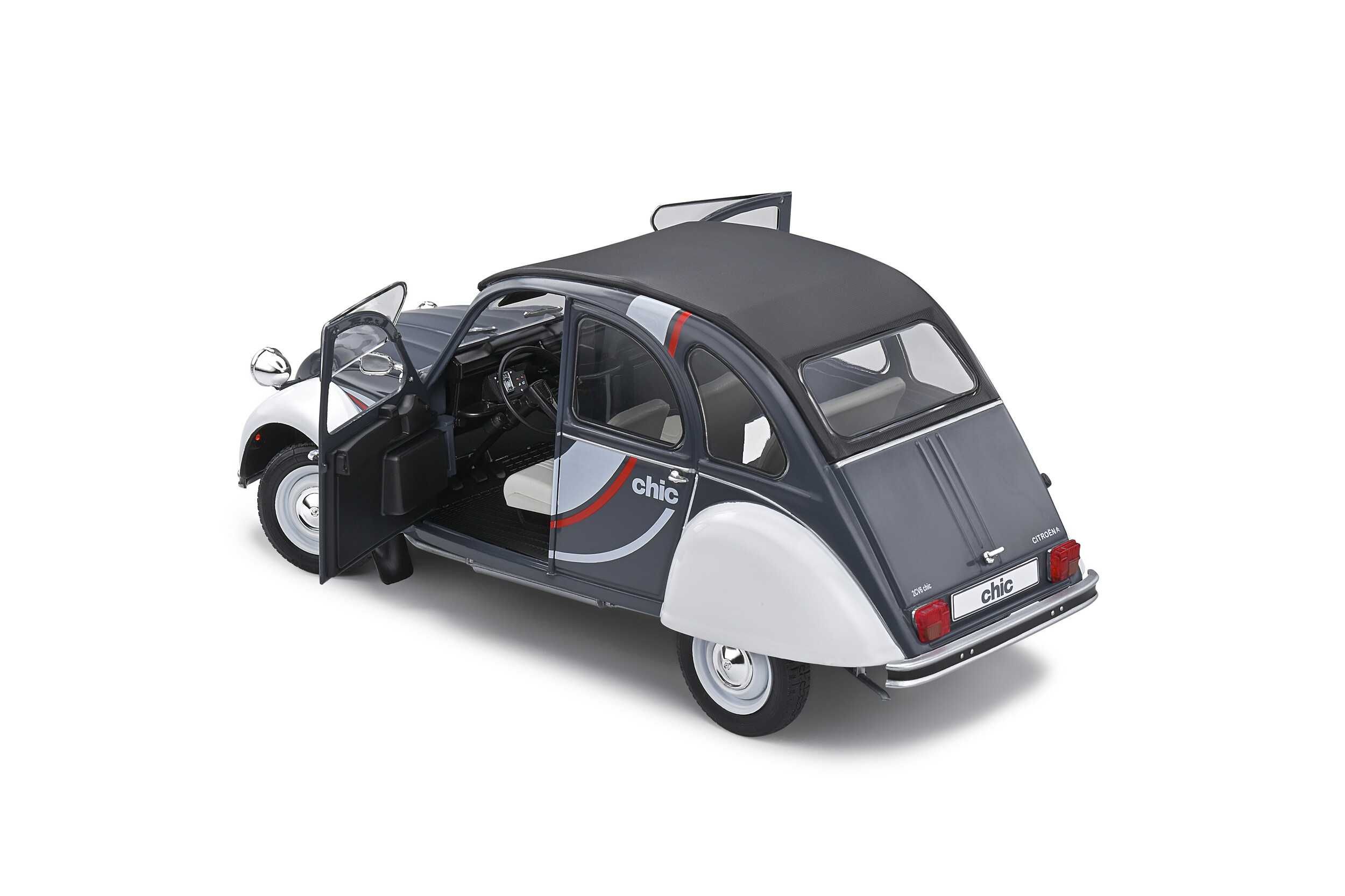 Miniatura - Citroen 2CV6 Chic year 1982 - grey / white / black 1:18