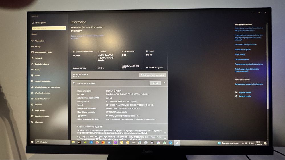 Komputer i9700kf 32gb rtx 2070s