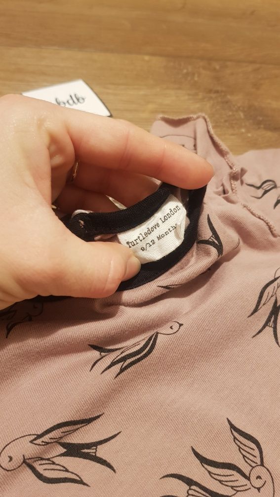 Sukienka 74 80 długi rękaw wiosenna jaskółki fioletowa