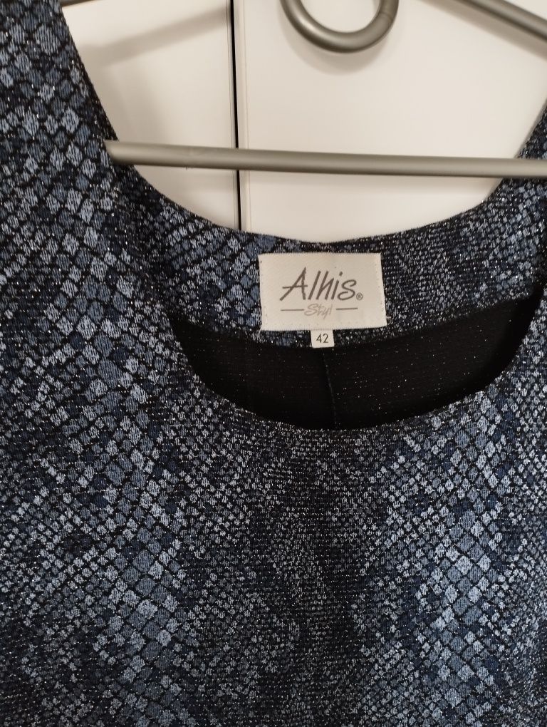 Sukienka granatowa długa midi wężowy wzór elegancka 42 XL