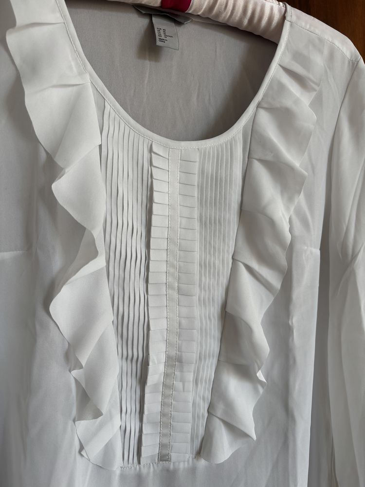 Biała elegancka bluzka damska z żabotem H&M L 40