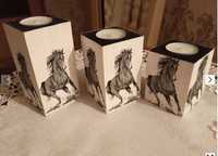 świeczniki drewniane z koniem