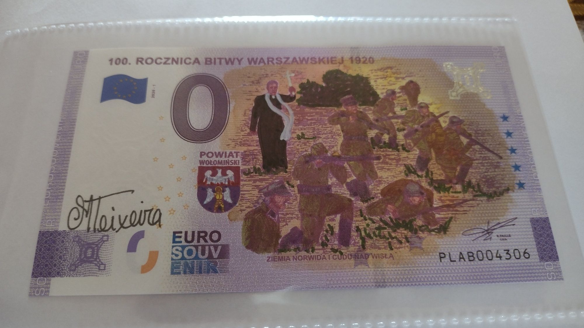 Banknot 0 euro ręcznie malowany przez artystę color kolorowe kolor