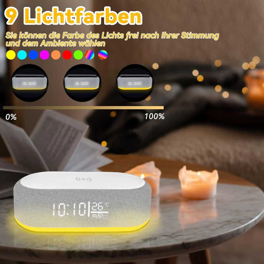 Zegar, budzik z ładowarką i bluetooth głośnik