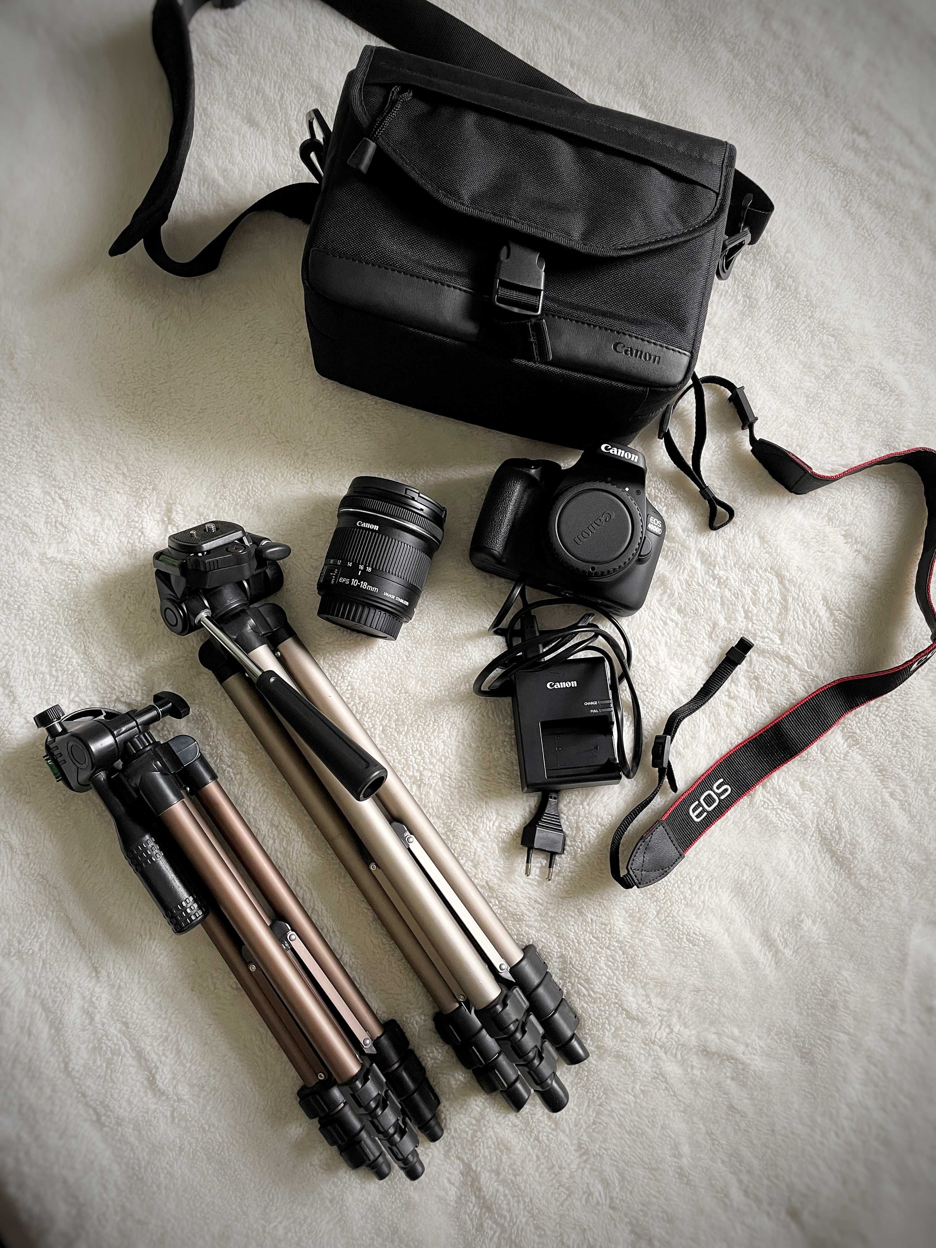 Canon EOS 4000D + obiektyw EF-S 10-18mm f/4.5-5.6 IS STM + dwa statywy