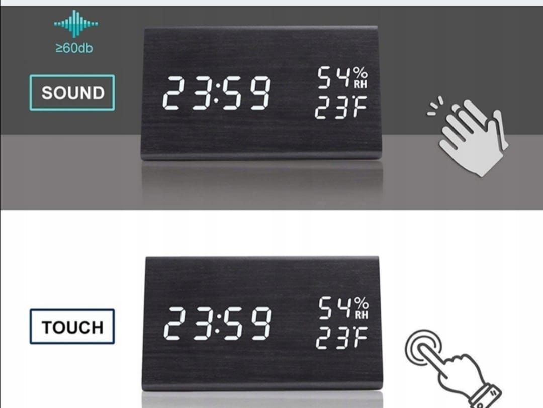 Elektroniczny budzik zegar cyfrowy LED termometr higrometr