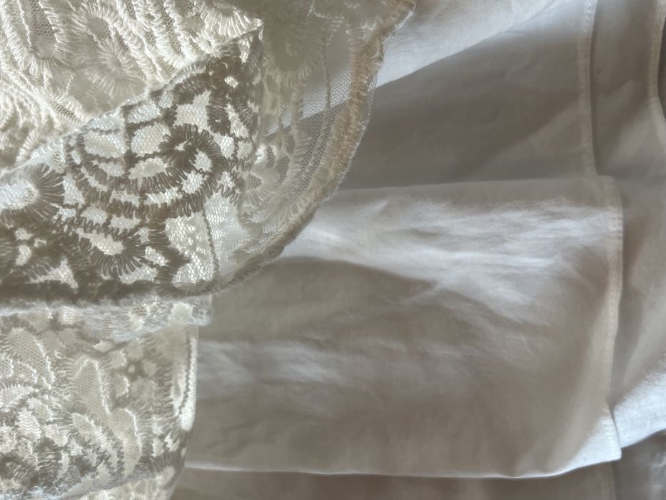 Zara cudna koronkowa sukienka mini elegancka ecru tiulowa