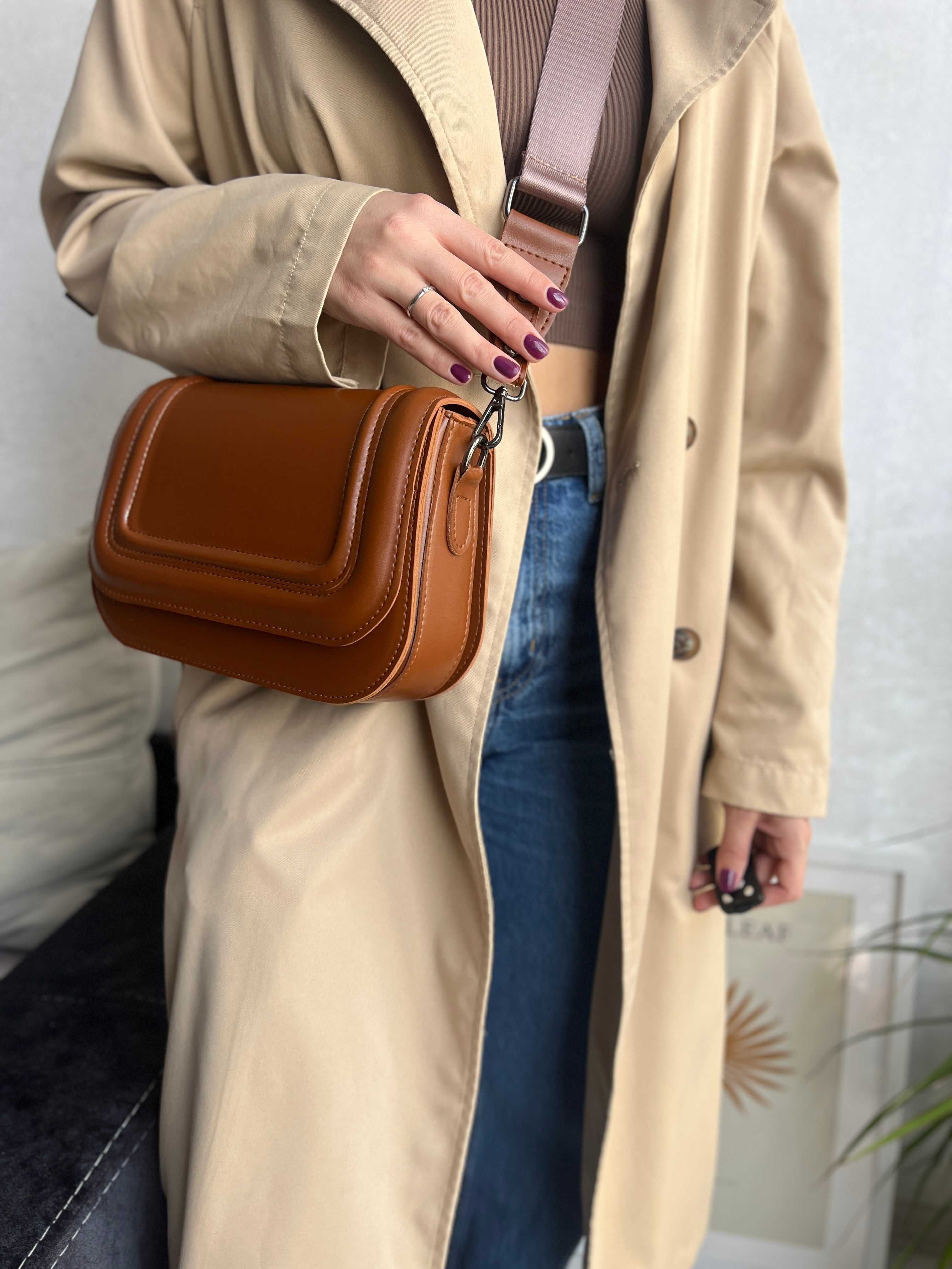 Жіноча сумка з еко-шкіри коричнева в стилі zara