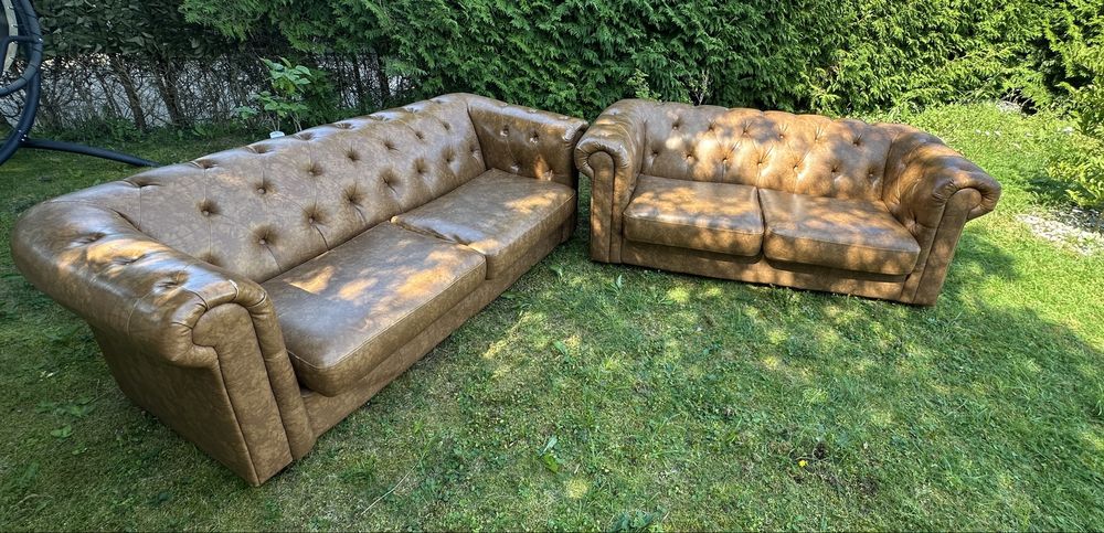Zestaw dwóch kanap Chesterfield chesterfieldy brązowe 200 cm