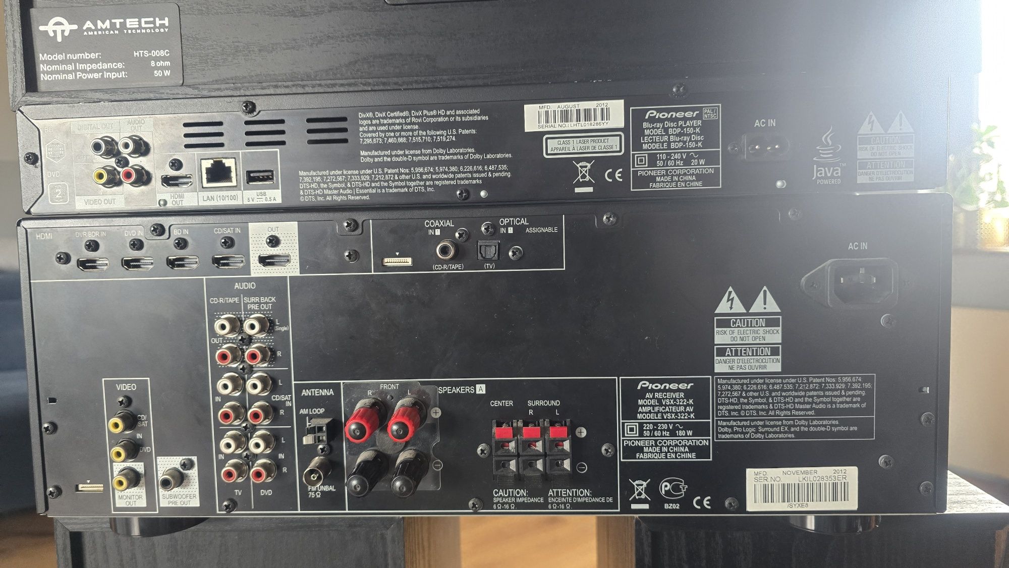 Zestaw kina domowego Pioneer , Amtech 5kolumn, amplituner, Blueray,
