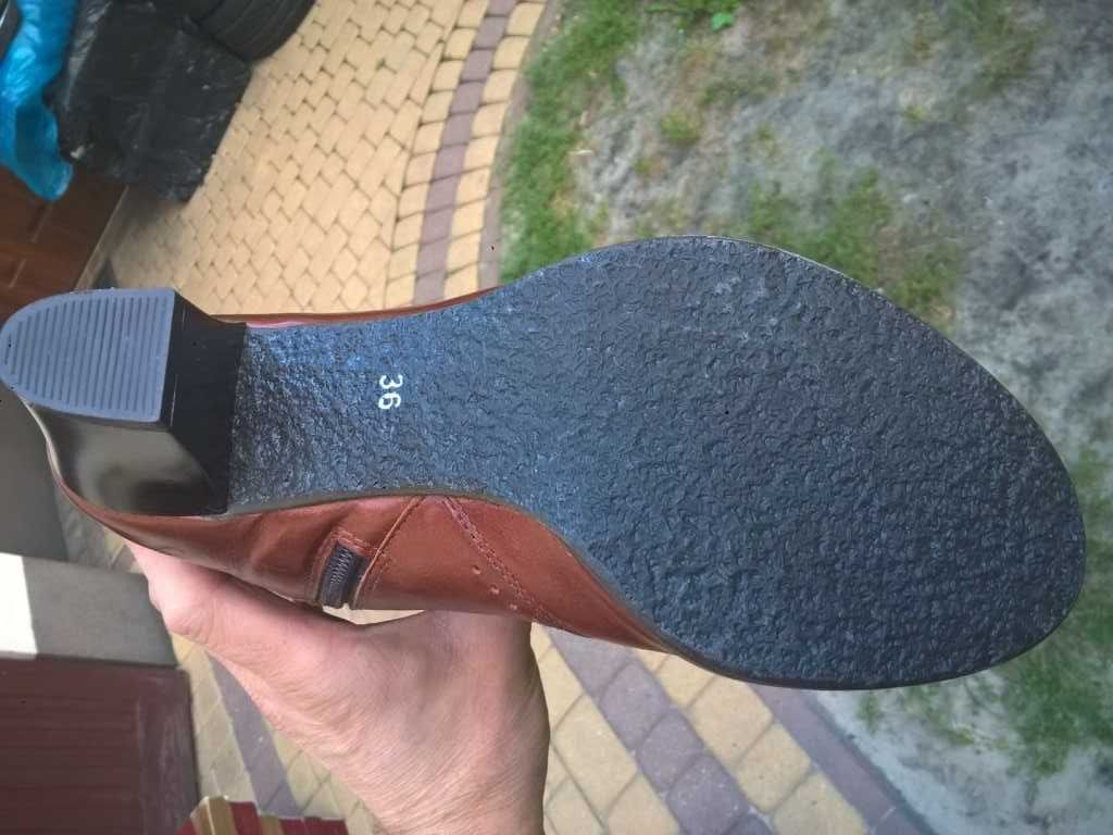 NOWE Buty-Kozaki KOWBOJKI Damskie36 Skóra100% BRĄZ-połysk I-Klasa Gw6m