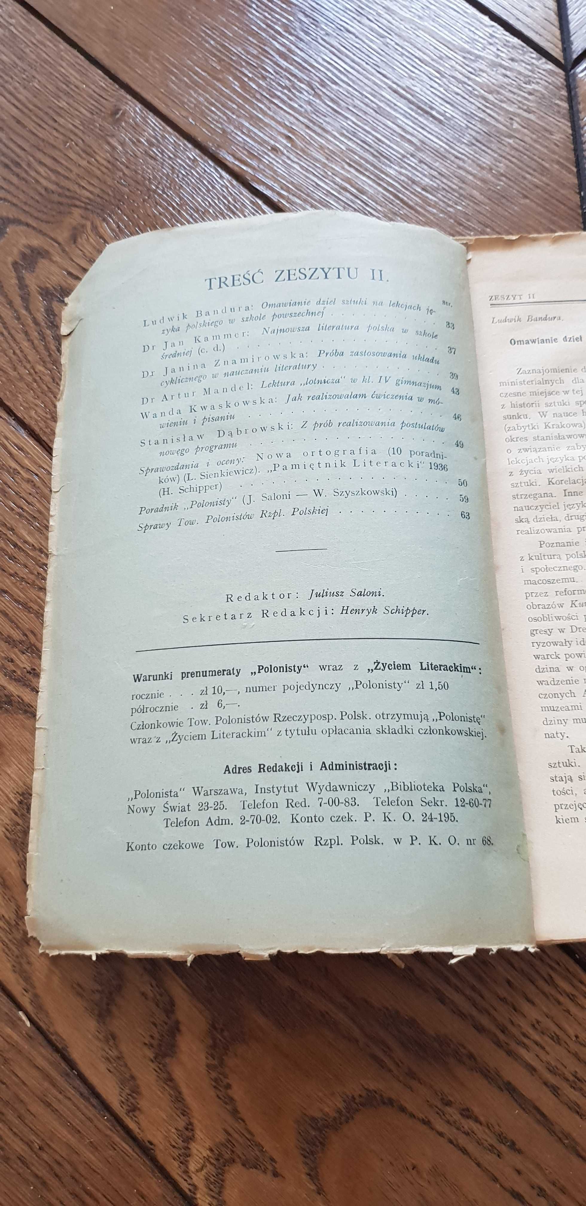 Książka rok 1937 "Polonista" Towarzystwo Polonistów RP