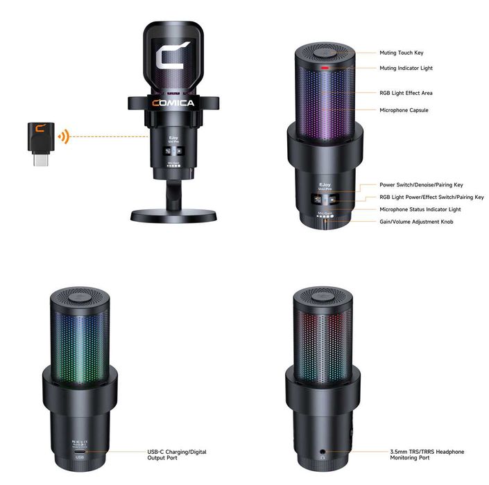 Comica EJoy Uni Pro Бездротовий студійний мікрофон з підставкою