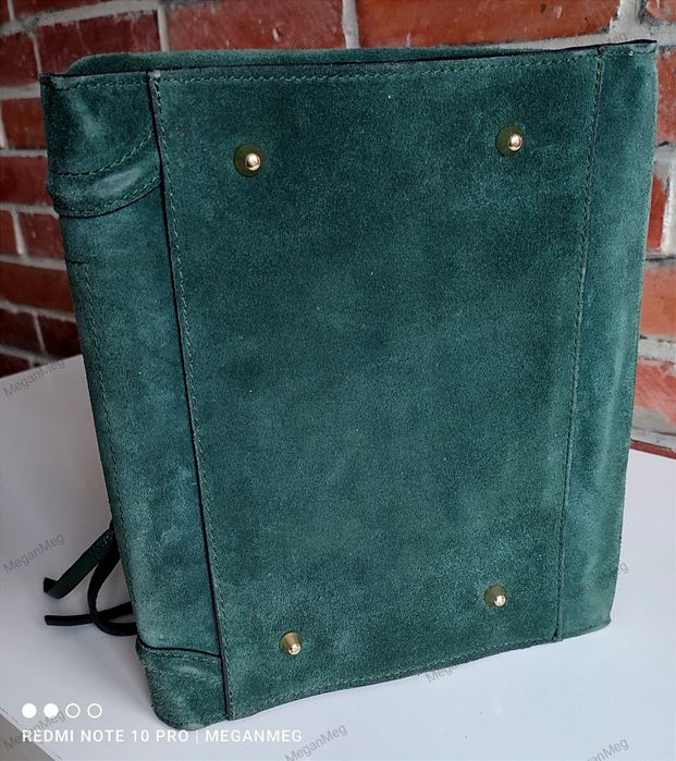 Shopper bag torebka damska skóra naturalna zamszowa khaki celine