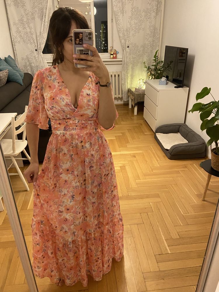 Mohito Nowa maxi długa sukienka w kwiaty sukienka weselna rozmiar 36 S