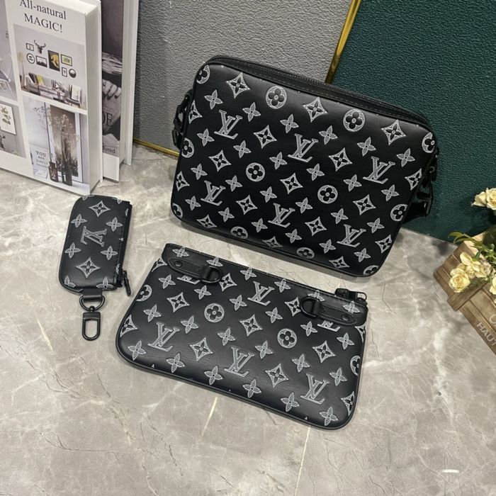 LOUIS VUITTON TRIO 3в1 3v1 messenger сумка мужская кожаная синяя