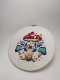 Haft krzyżykowy obraz rękodzieło handmade grzyby