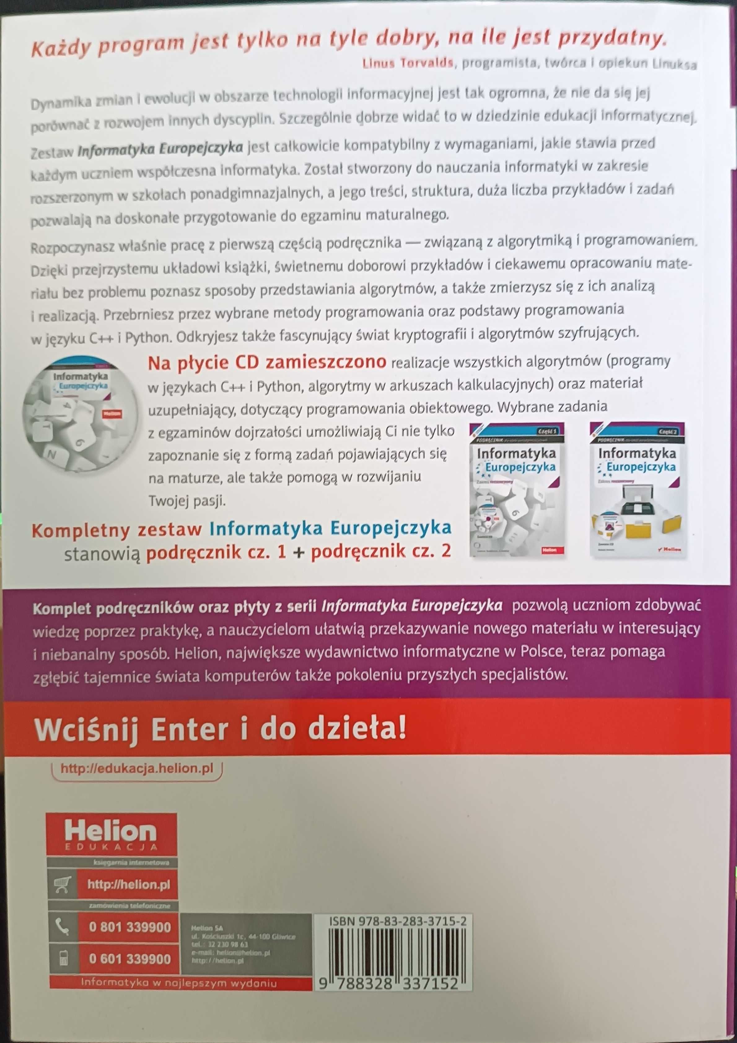 Podręcznik do informatyki "Informatyka Europejczyka" cz.1 klasa 1