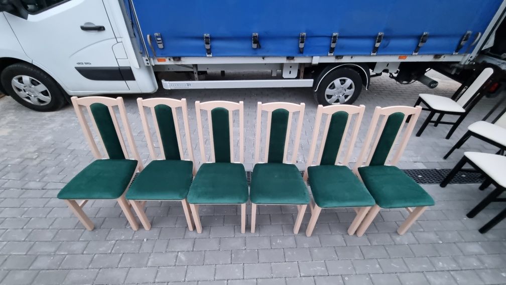 Nowe: Stół rozkładany + 6 krzeseł,  sonoma + zielony,  dostawa cała PL
