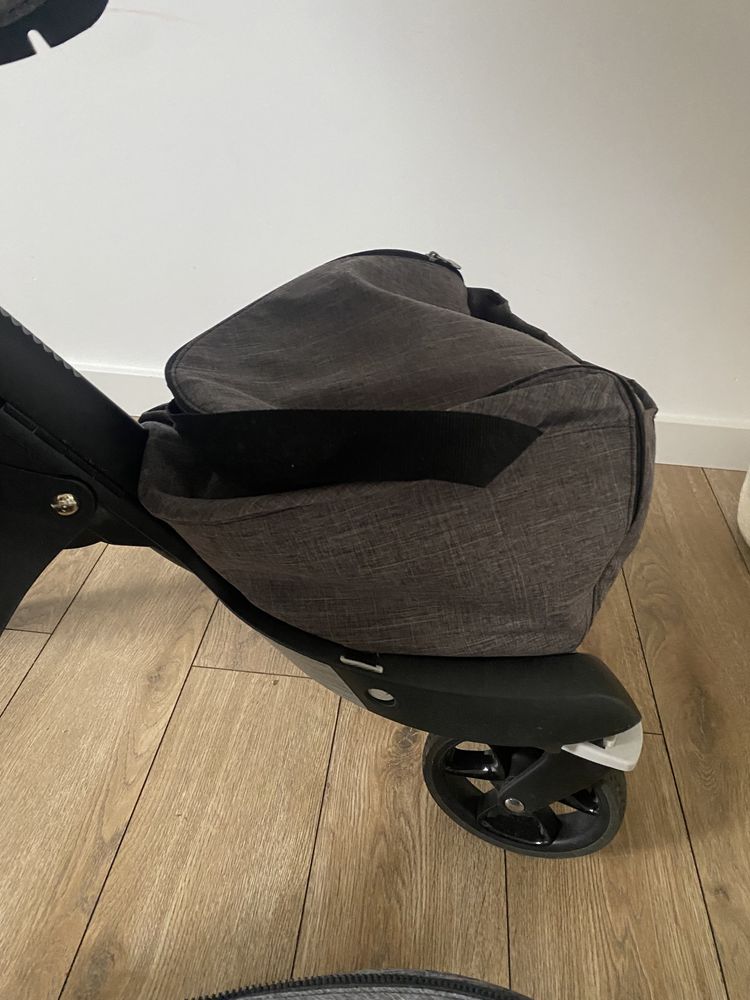 Stokke Xplory V5 black melange 2w1 + dodatki (czarna rama )