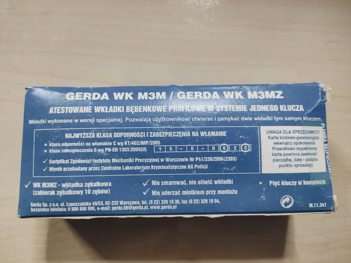 Zestaw 2 wkładek system jednego klucza Gerda wk/M3m z 30/45