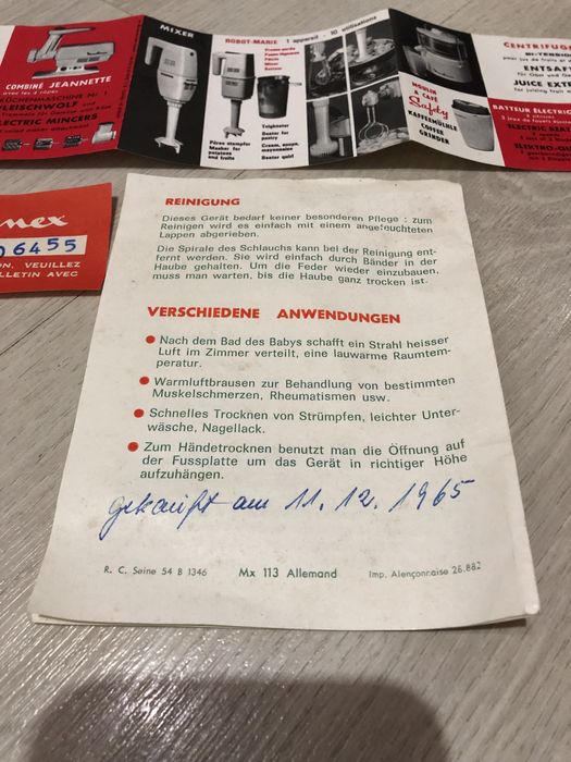Suszarka do Włosów Moulinex zabytkowa