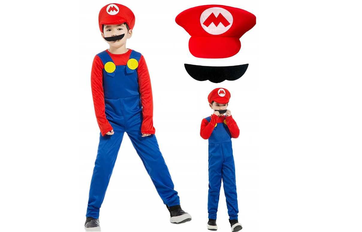 Przebranie Super Mario SuperMario Strój Czerwony Nowy Kostium