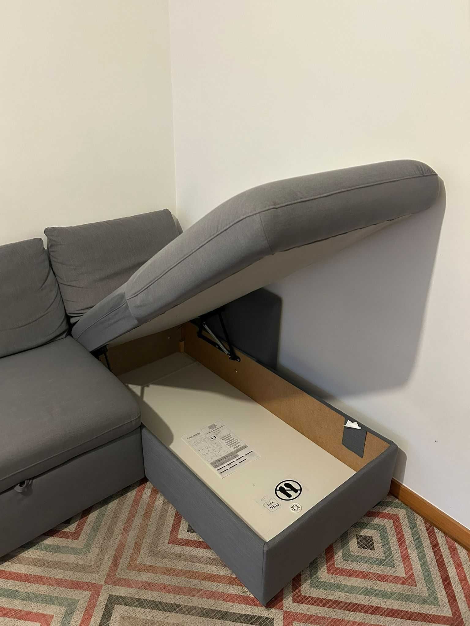 Sofa Cama Chaise Longue Cinzento com Arrumação Conforama