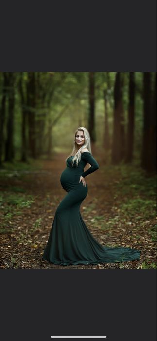 Suknia do sesji ciążowej brzuszkowej kolor butelkowa zieleń S M L