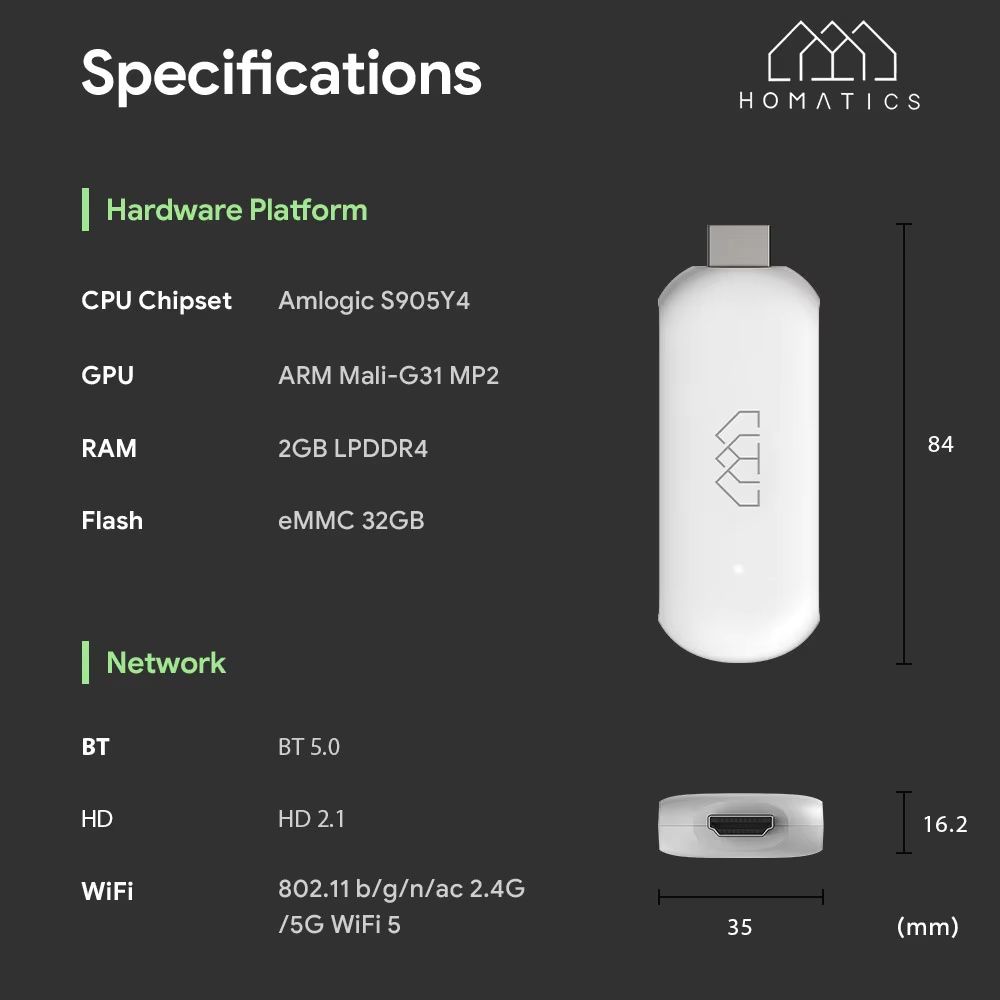 Приставка HOMATICS 4K TV Stick 2/32Gb Amlogic S905Y4 NETFLIX Smart TV