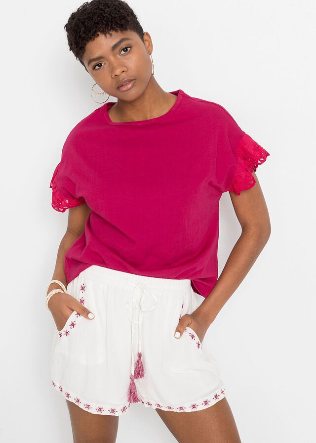B.P.C t-shirt damski różowy ażurowy haft 40/42.