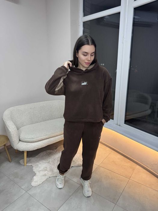 Жіночий теплий флісовий костюм S M L велюр графіт шоколад чорний білий