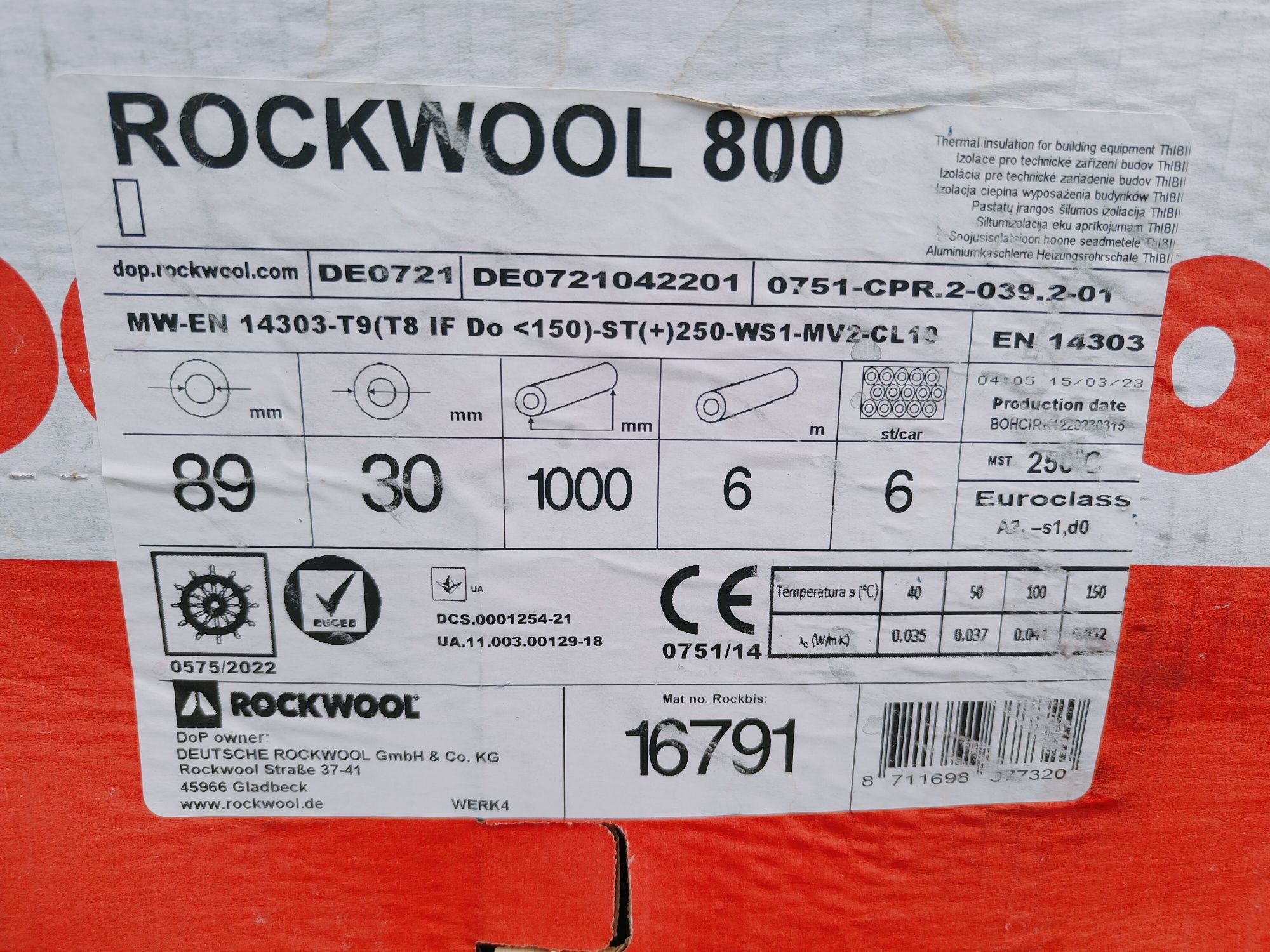 Otulina z wełny mineralnej skalnej Rockwool 800