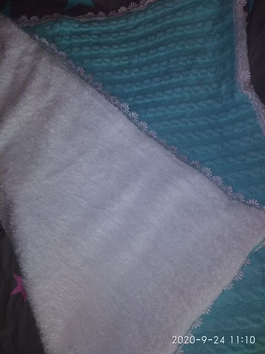 Конверт на выписку вязаный с махрой бирюзовый