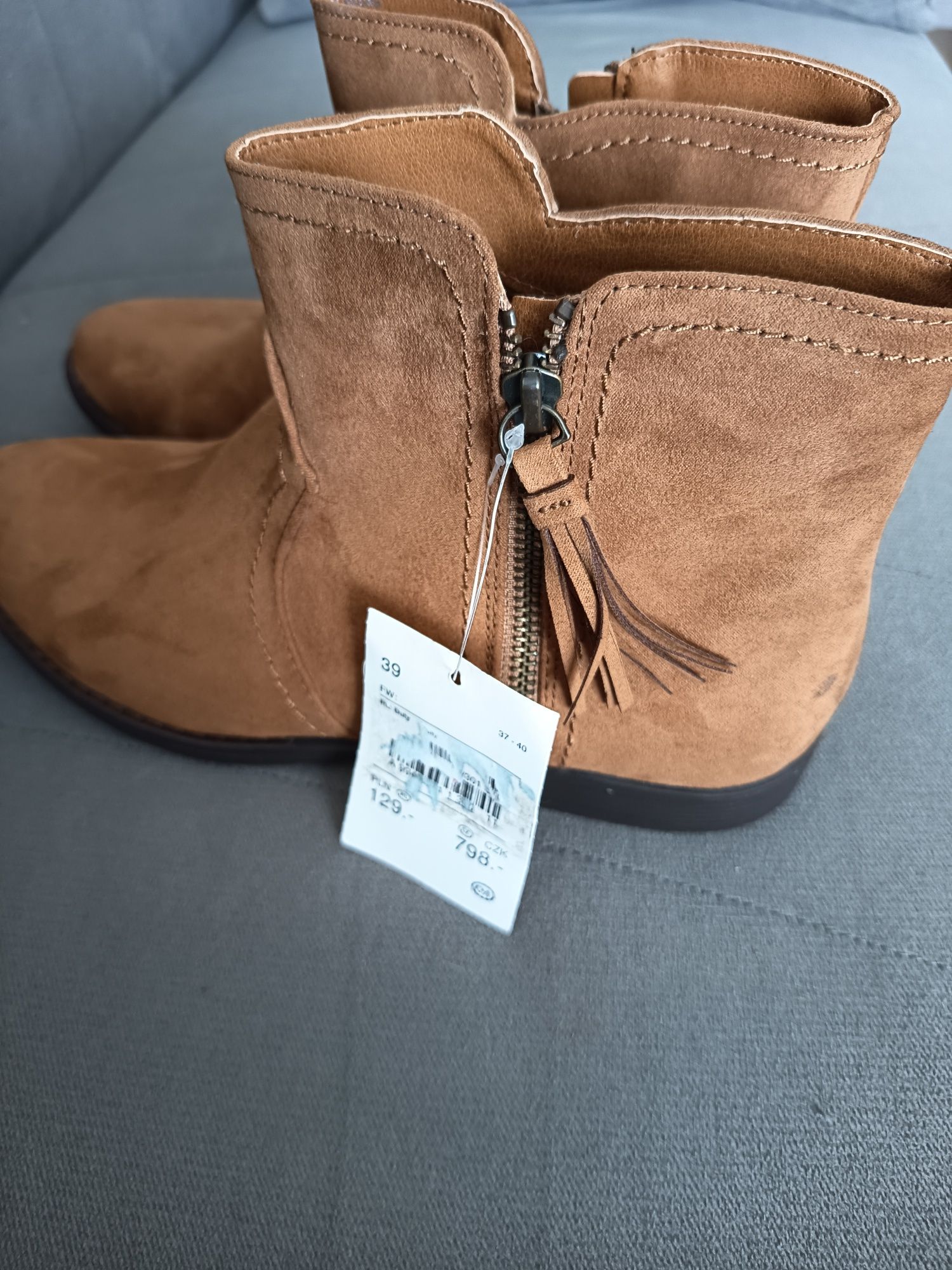 Nowe botki brązowe camel C&A rozm. 39 - 26 cm
