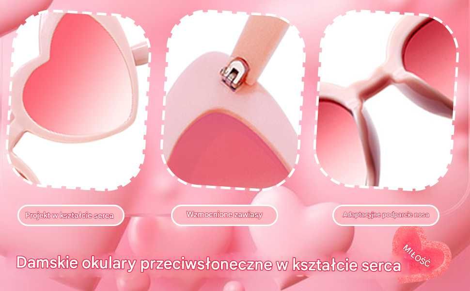 Różowe okulary serca ślub wesele wieczór panieński 7 sztuk fotobudka