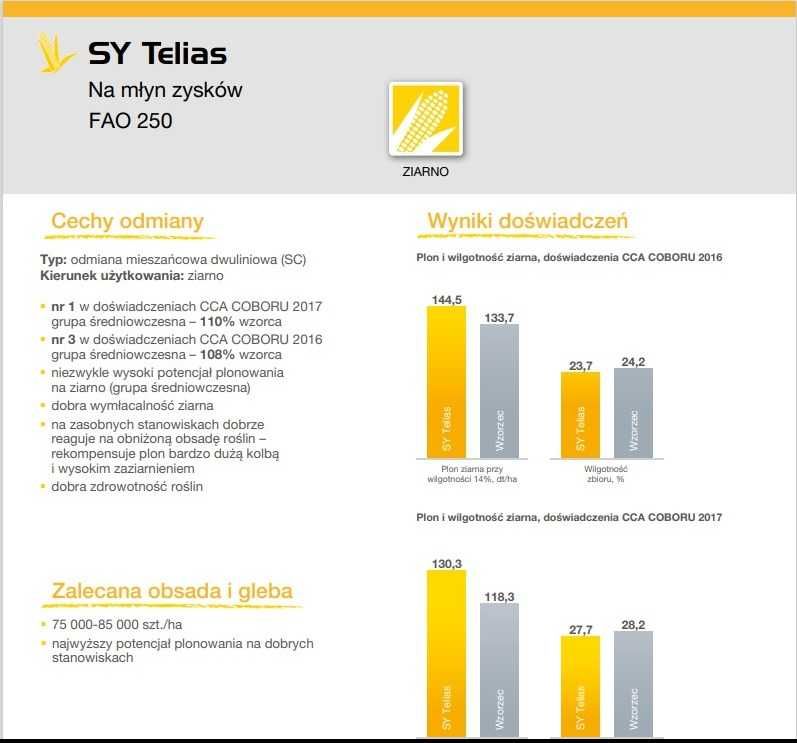 Kukurydza siewna SY TELIAS FAO 250 op. 50 tys (2022r)