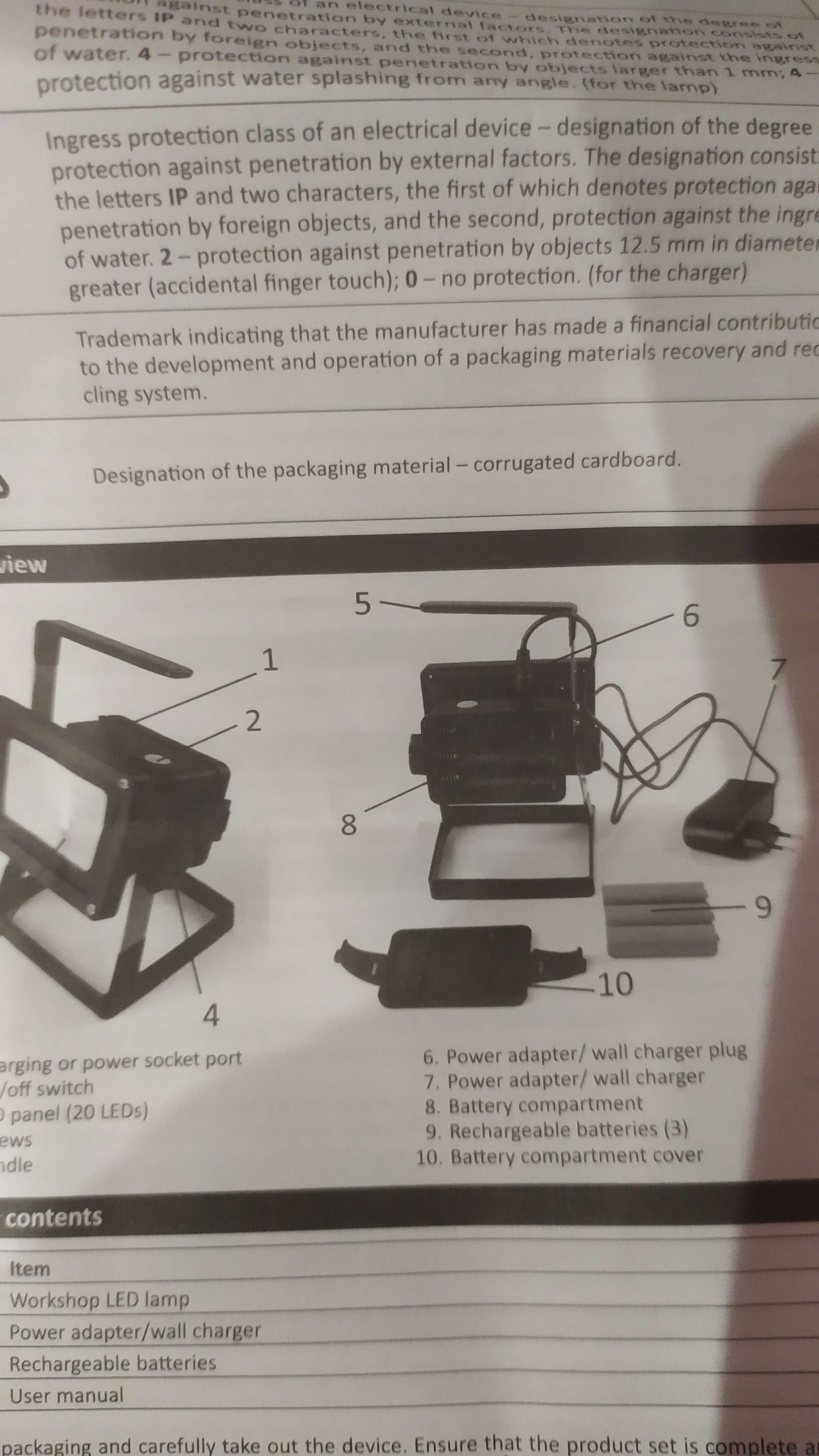 Nowa lampa warsztatowa Led z akumulatorem w kartonie z instrukcją