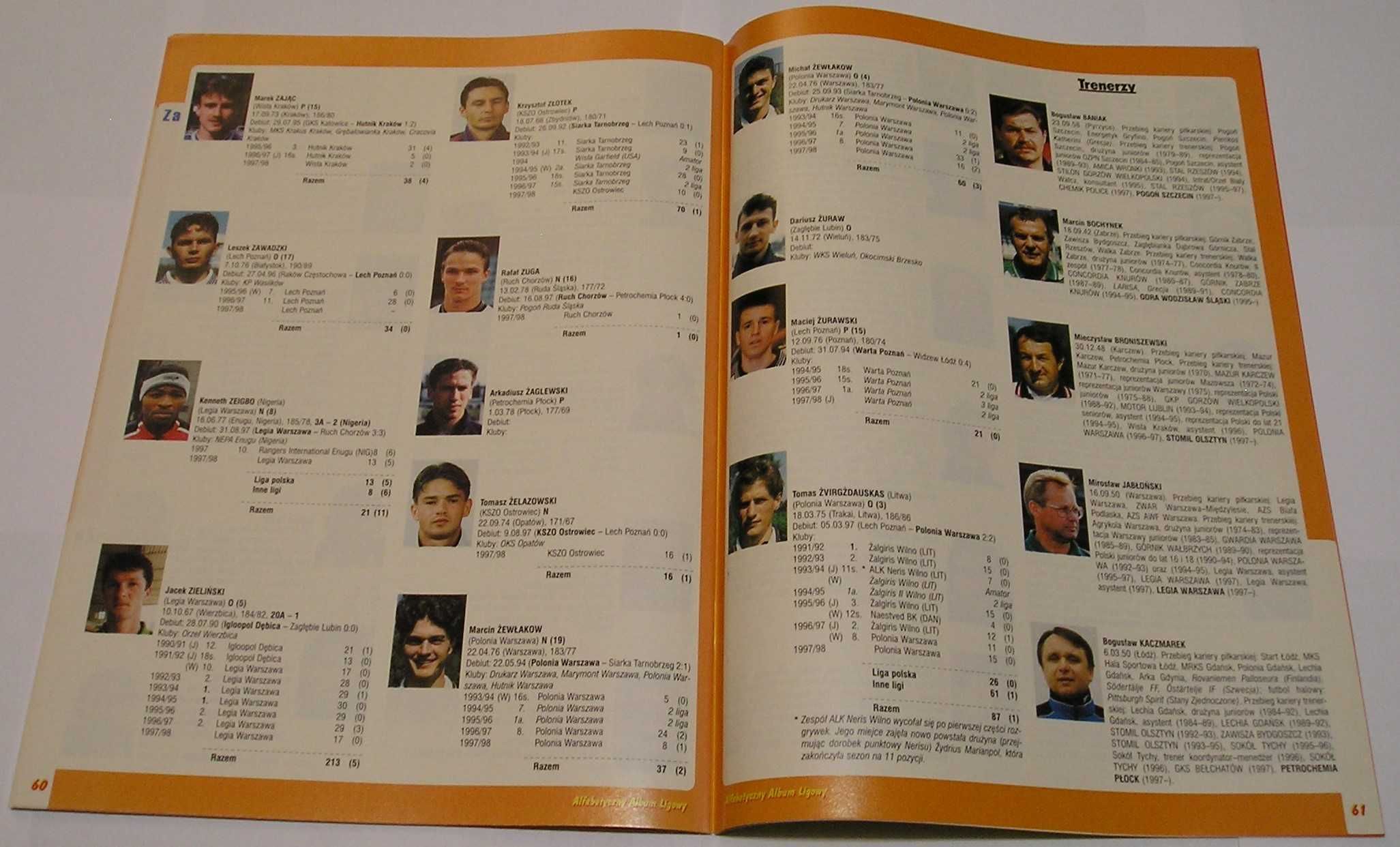 PIŁKA NOŻNA Alfabetyczny Album Ligowy - 1998