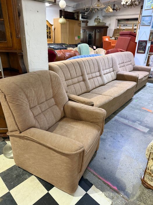 Wypoczynek z Niemiec beżowy 3+2+1 sofa + fotel DOWÓZ DO DOMU
