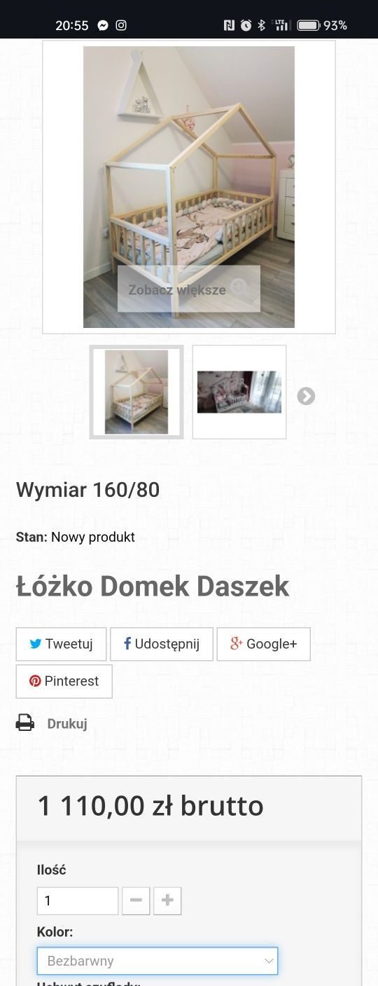 Łóżko domek daszek materac hevea 160x80