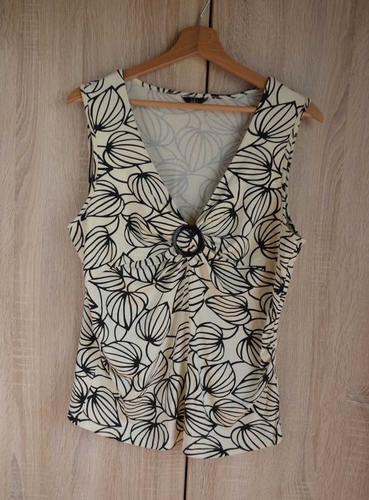 Bluzka bez rękawów beżowa we wzory kwiaty ciążowa mama 42 44