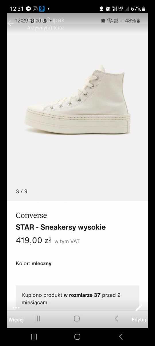 Sneakersy wysokie Converse 37