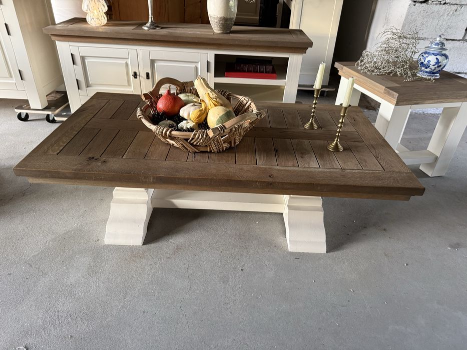 ŁAWA DUŻA stolik klasztorny biała drewniana dębowa HAMPTON rustykalna