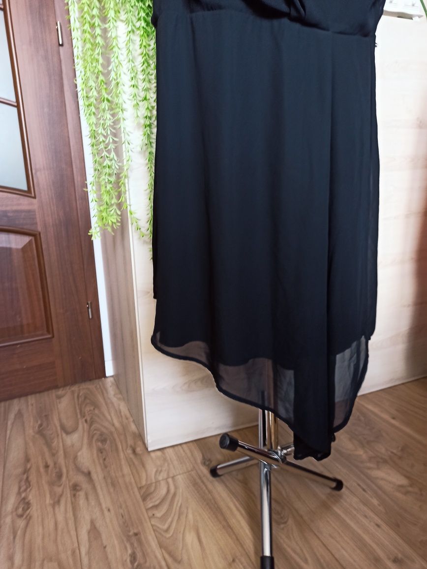 SG  Czarna sukienka 52 Big size kopertowa zwiewna czarna sukienka