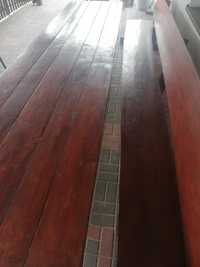 Stół i ławka wykonane z drewna, zestaw na taras, 410 cm