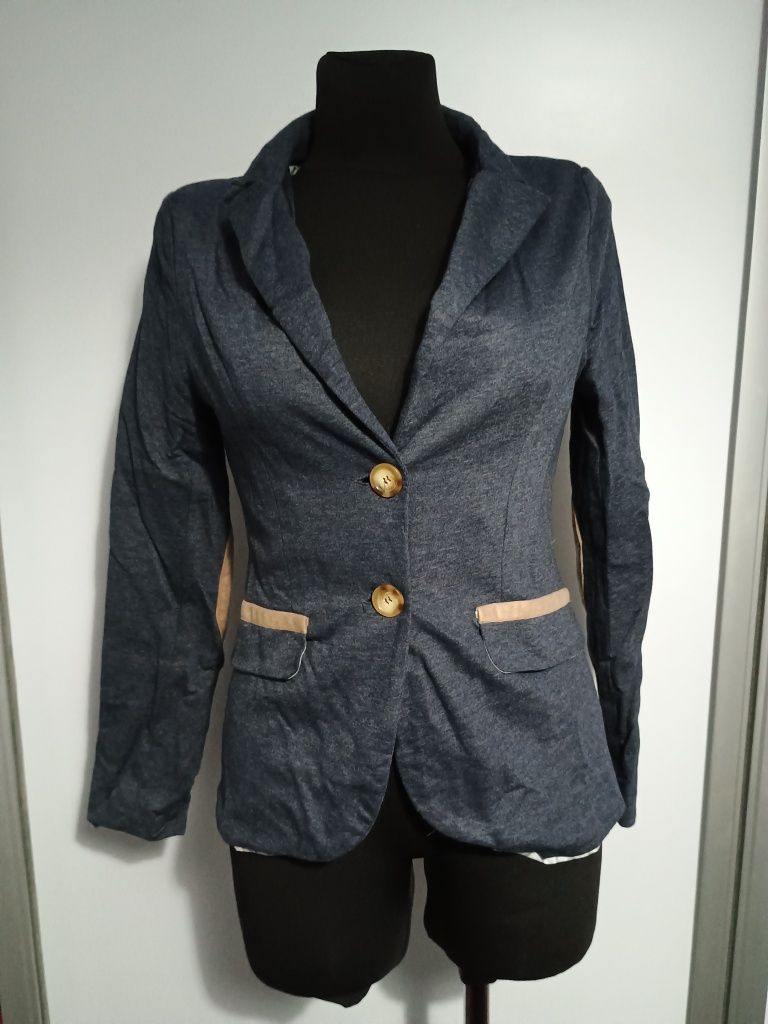 Marynarka granatowa granat beż elegancka  r. 36 S