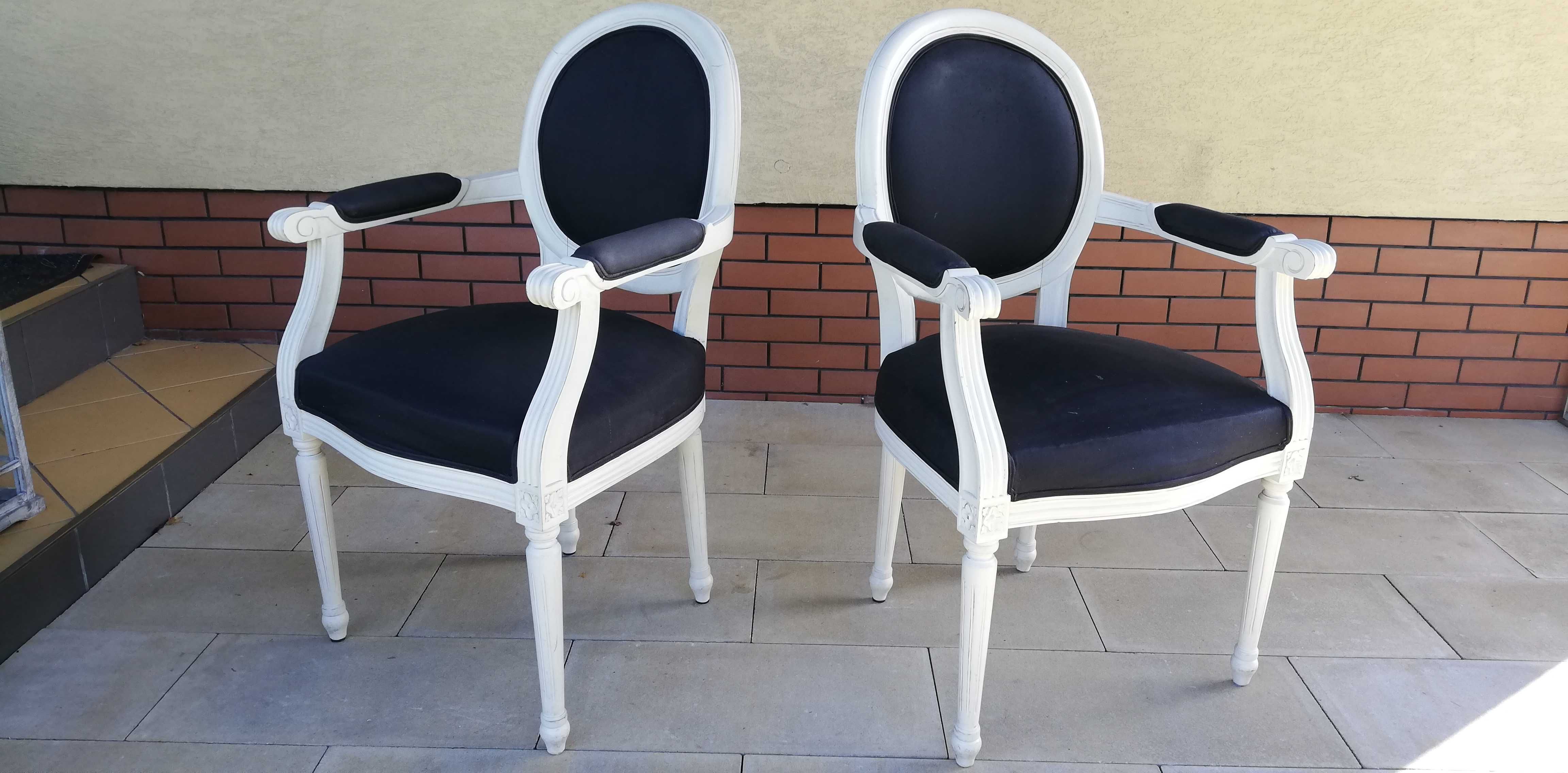 Krzesła fotele stylowe ludwik tapicerowane na giętych nogach antyk