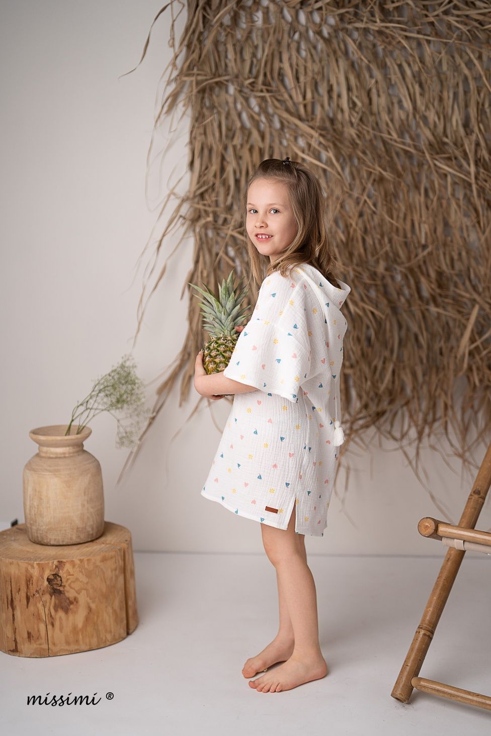 Ponczo na plaże muslin r 116/122 ecru